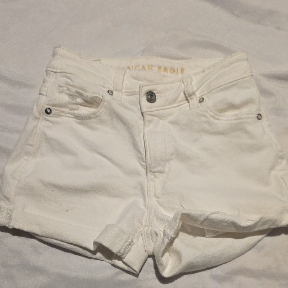 American Eagle Outfitters White Jean Shorts Distressed Style